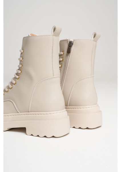 Karma Özel Tasarım Kışlık Bej Kalın Tabanlı Kadın Bot