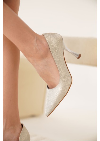 Angela Kadın Gümüş Özel Malzeme Topuklu Ayakkabı