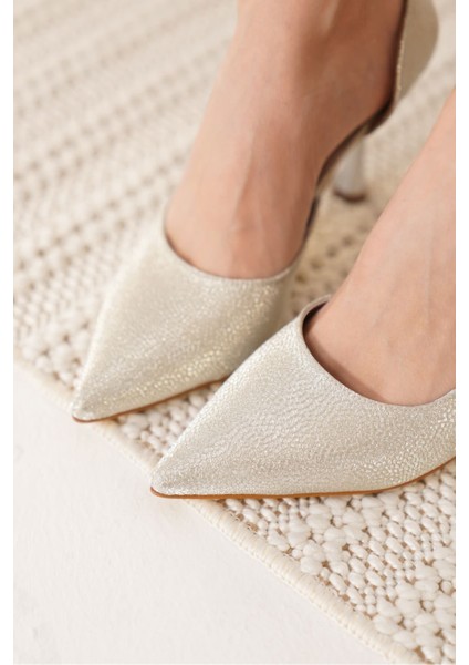 Angela Kadın Gümüş Özel Malzeme Topuklu Ayakkabı