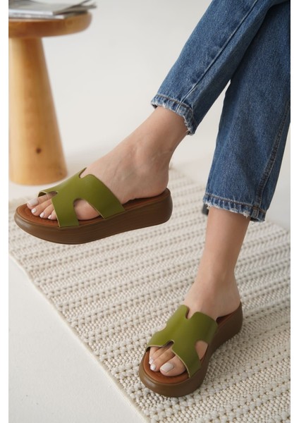 Borlina Haki Yeşil Hakiki Deri Terlik indirimleri