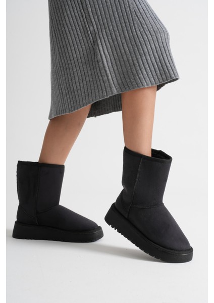 Anisa Kadın Siyah Kışlık Kürklü Bot