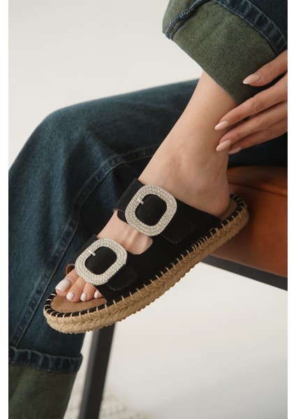 Tyna Süet Siyah Taşlı Kadın Terlik