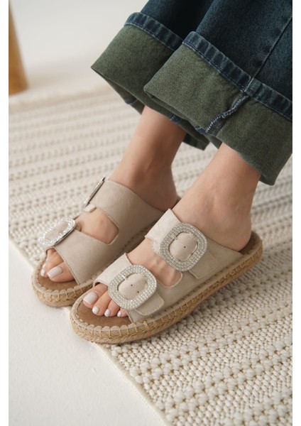 Tyna Süet Bej Taşlı Kadın Terlik