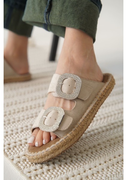 Tyna Süet Bej Taşlı Kadın Terlik
