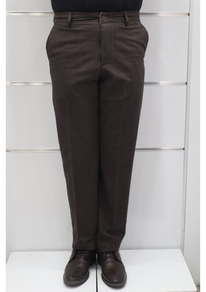 Fistan Store Erkek Düz Yüksek Bel Rahat Kesim Yandan Cepli Boru Paça Büyük Beden Kışlık Keten Pantolon