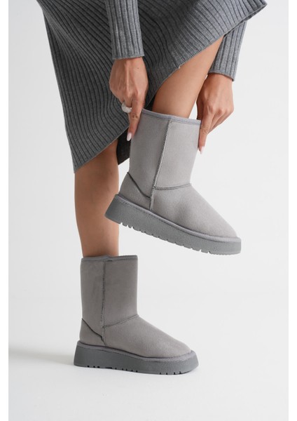 Anisa Kadın Gri Kışlık Kürklü Bot
