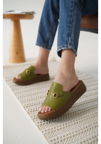 Nelly Haki Yeşili Hakiki Deri Terlik indirimleri