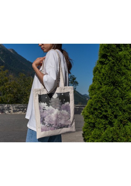 Geleneksel Kiraz Çiçeği Tote Çantası - En Iyi Tote Çanta, Şirin Tote Çanta, Estetik Kitap Çantası