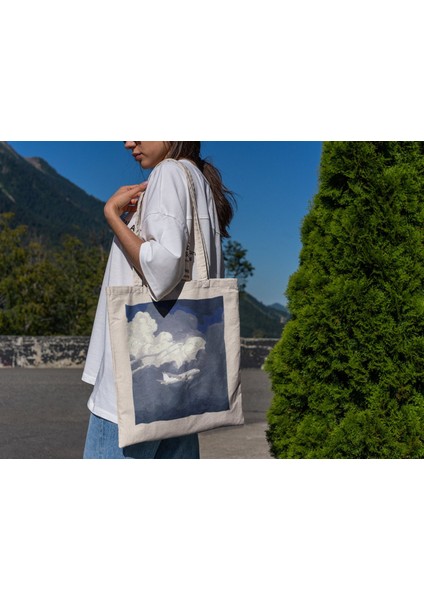 Bulutlu Uçak Tote Çantası - Estetik Tote Çanta, Sade Tote Çanta, Sevimli Tote Çanta