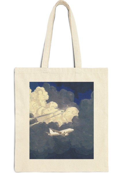 Bulutlu Uçak Tote Çantası - Estetik Tote Çanta, Sade Tote Çanta, Sevimli Tote Çanta fiyatları