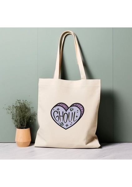 Sevimli Ghoul Kalpli Ürkütücü Tote Çanta, Cadılar Bayramı, %100 Pamuklu Tote Çanta, Çevre Dostu Estetik Alışveriş Çantası, Ömür Boyu Çanta