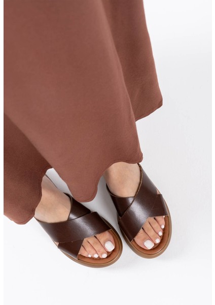 Borlina Acı Kahve Hakiki Deri Terlik