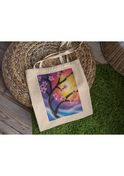 Kiraz Çiçeği Tote Çantası - Sevimli Tote Çanta, Kitap Çantası, Alışveriş Çantası, Estetik Tote Çanta, Tote Çanta, Sevimli Kitap Çantaları