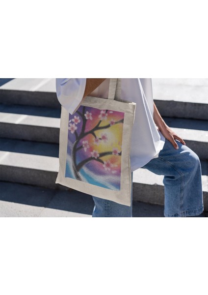 Kiraz Çiçeği Tote Çantası - Sevimli Tote Çanta, Kitap Çantası, Alışveriş Çantası, Estetik Tote Çanta, Tote Çanta, Sevimli Kitap Çantaları modelleri