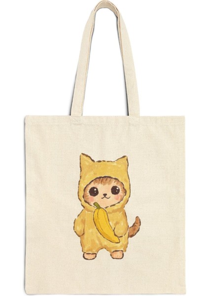 Banana Kitty Tote Çanta - Kedi Tote Çantası, Estetik Tote Çanta, Tote Çanta, En Iyi Tote Çanta, Kitap Çantası, Sevimli Tote Çantalar modelleri