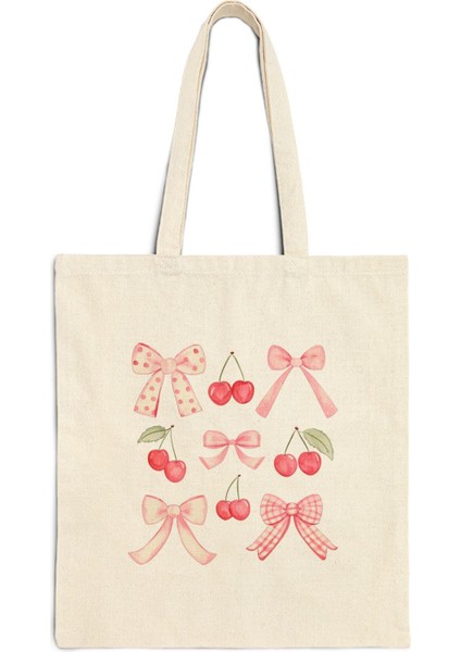 Kiraz Coquette Fiyonklu Tote Çanta - Şirin Tote Çantalar, Tote Çantalar, Kitap Çantası, Alışveriş Çantası, Tote Çanta, Coquette Tote Çanta fiyatları