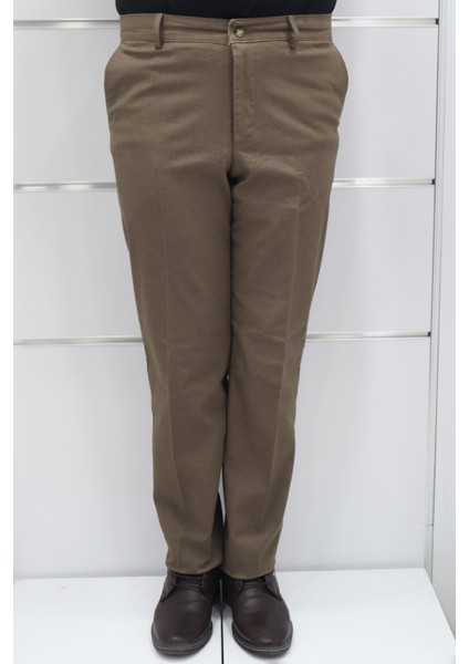 Fistan Store Erkek Düz Yüksek Bel Rahat Kalıp Yandan Cepli Boru Paça Büyük Beden Kışlık Keten Pantolon