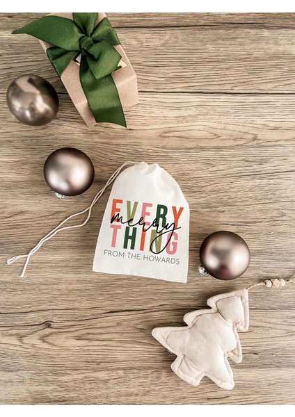 Kişiselleştirilmiş Neşeli Her Şey Muslin Hediye Çantası - Noel Tatil Partisi