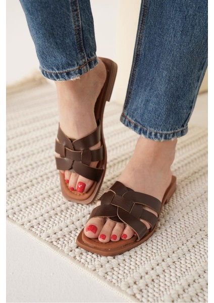 Marlen Acı Kahve Hakiki Deri Terlik