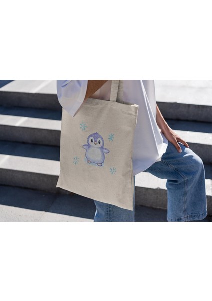 Arctic Penguin Tote Çanta - Sevimli Tote Çantalar, Estetik Tote Çantalar, Kanvas Tote Çanta, Kitap Çantası, Alışveriş Çantası, Sevimli Kitap Çantası Hediyesi modelleri