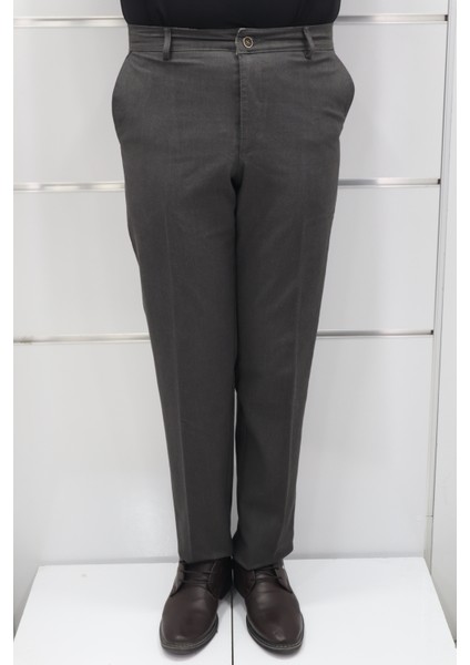 Fistan Store Erkek Düz Yüksek Bel Rahat Kesim Yandan Cepli Boru Paça Büyük Beden Kışlık Keten Pantolon