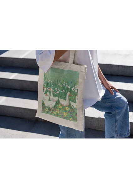 Bahar Ördekleri Tote Çantası - Estetik Tote Çanta, Yeniden Kullanılabilir Çanta, Sevimli Tote Çanta, Bahar Çantası modelleri