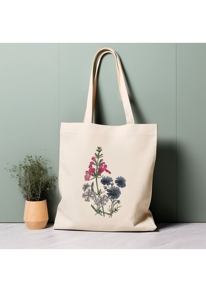 %100 Pamuklu Tote Çanta, Vintage Bahçe Çiçekleri. Çevre Dostu, Estetik Alışveriş Çantası, Ömür Boyu Kullanabileceğiniz Çanta.