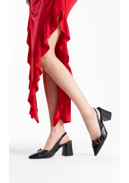 Keira Siyah Cilt Kadın Topuklu Ayakkabı