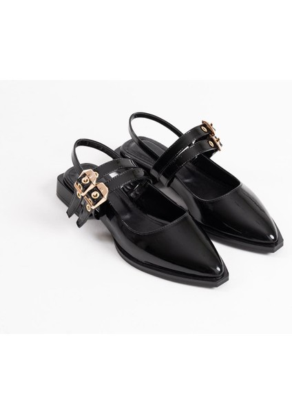 Blues Siyah Rugan Kemer Detaylı Kadın Topuklu Ayakkabı fırsatları