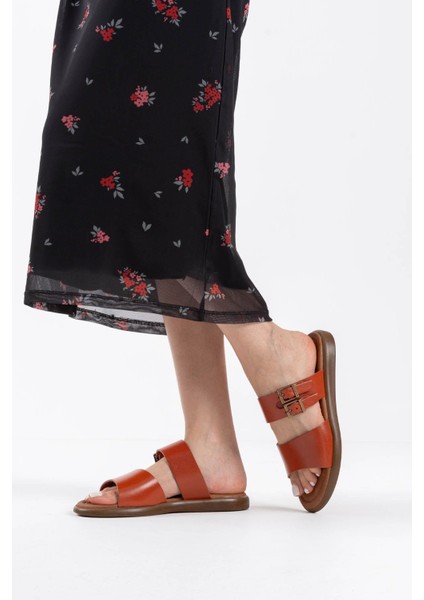 Kares Kiremit Hakiki Deri Terlik