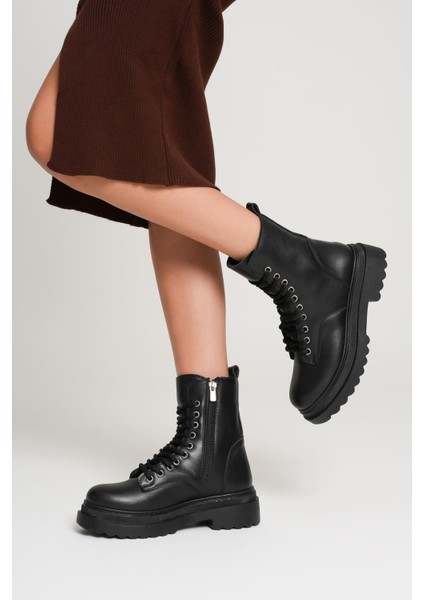 Karma Özel Tasarım Kışlık Siyah Kalın Tabanlı Kadın Bot
