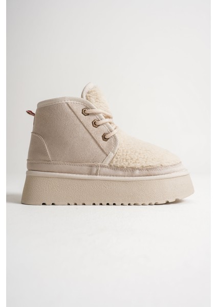 Loana Kadın Kürklü Bej Kışlık Kalın Tabanlı Bot