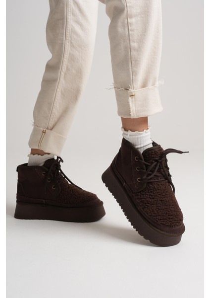 Loana Kadın Kürklü Acı Kahve Kışlık Kalın Tabanlı Bot