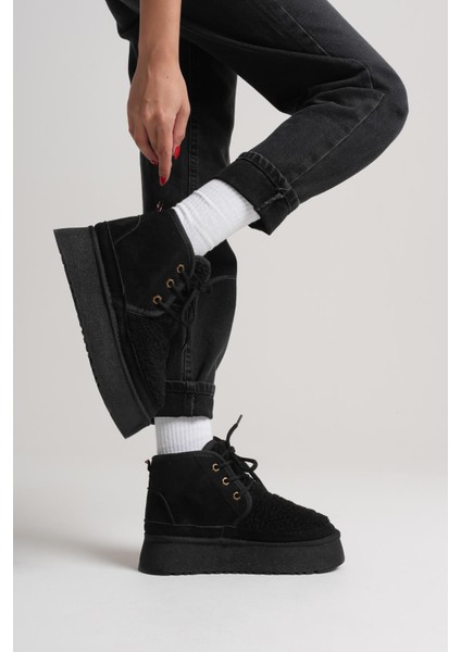 Loana Siyah Kürklü Kadın Kışlık Kalın Tabanlı Bot modelleri