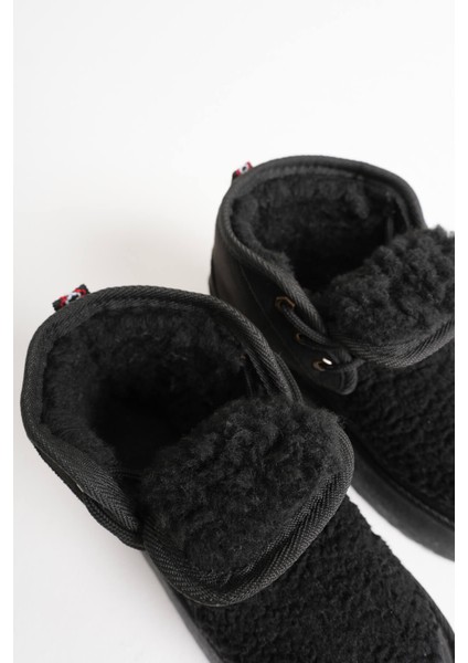 Loana Siyah Kürklü Kadın Kışlık Kalın Tabanlı Bot