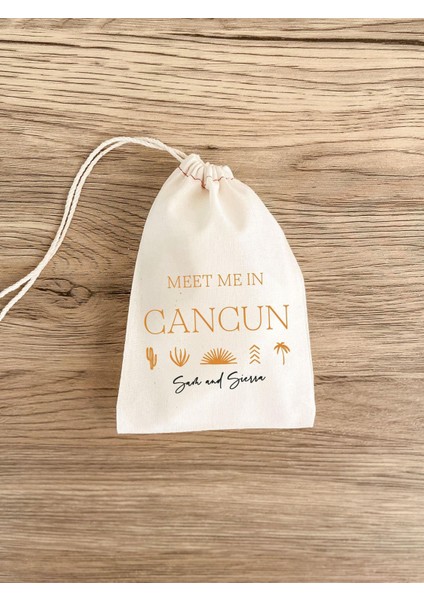 Cancun Düğün Hediye Çantaları, Muslin Bağcıklı (Özelleştirilebilir Boyutlar ve Yazı) fiyatları