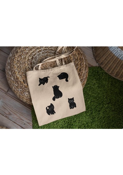 Funky Black Cats Tote Çanta - Sevimli Tote Çanta, Estetik Tote Çanta, Yeniden Kullanılabilir Çanta