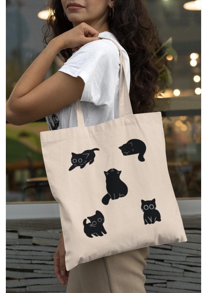 Funky Black Cats Tote Çanta - Sevimli Tote Çanta, Estetik Tote Çanta, Yeniden Kullanılabilir Çanta fiyatları