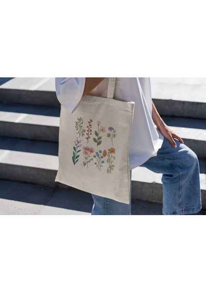 Renkli Çeşitli Çiçekli Tote Çanta - Alışveriş Çantası, Sevimli Tote Çantalar, Estetik Tote Çantalar, Kitap Çantaları, Kitap Çantası, Sevimli Tote Çantalar modelleri