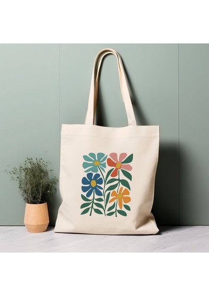 %100 Pamuklu Tote Çanta, Matisse'den Ilham Alan Çiçekler. Çevre Dostu, Estetik Alışveriş Çantası, Ömür Boyu Kullanabileceğiniz Çanta.