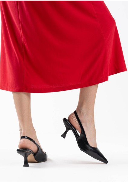 Angelica Kadın Siyah Kırışık Rugan Topuklu Ayakkabı