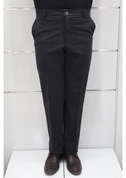 Fistan Store Erkek Düz Yüksek Bel Rahat Kesim Yandan Cepli Boru Paça Büyük Beden Kışlık Keten Pantolon