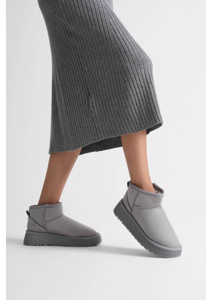Alina Kadın Gri Kışlık Kürklü Bot