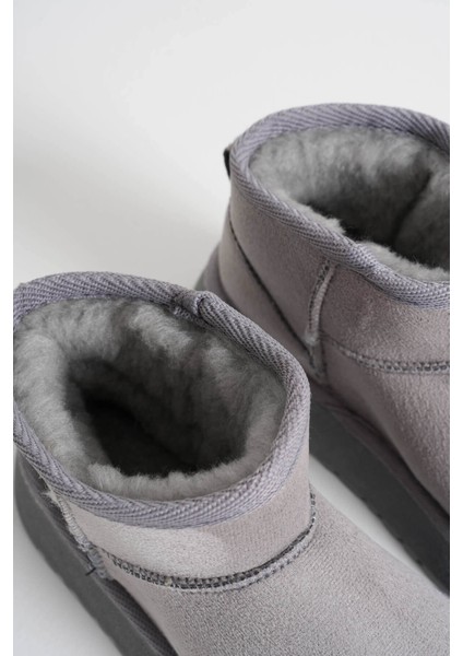 Alina Kadın Gri Kışlık Kürklü Bot