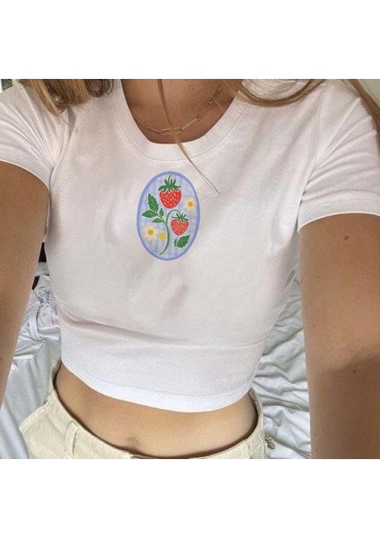 Çilek ve Üzüm Çiçekleri Bebek Tişörtü Kırpılmış Üst - Y2K Kırpılmış Üst, Estetik Bebek Tişörtü Kırpılmış Üst, Kırpılmış Üst Tişört, Çilek Kırpılmış Üst, Bebek Tişörtü