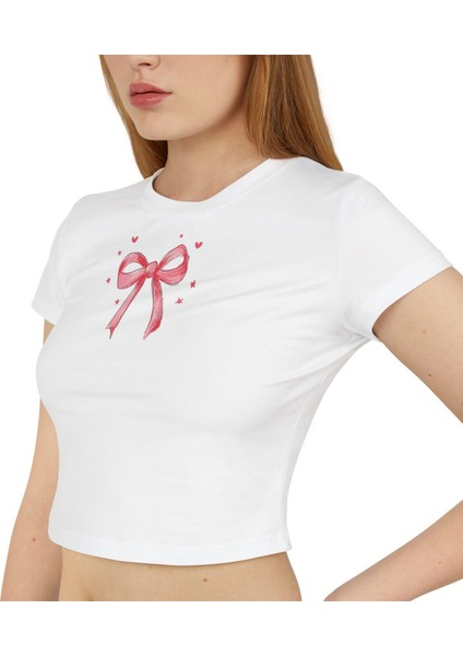 Coquette Fiyonklu Estetik Bebek Tişörtü Kırpılmış Üst - Pinterest Estetik Giyim, Şirin Dar Kesim Kırpılmış Üst, Özel Bebek Tişörtü Y2K, Y2K Bebek Tişörtü modelleri