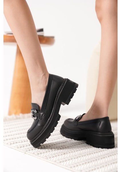 Terry Cilt Siyah Kadın Loafer