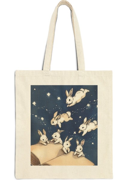Büyülü Kitap Tavşanları Tote Çantası - Cottagecore, Sevimli Tote Çanta, Sevimli Tavşanlar, Komik Tavşanlar, Tavşan Özü, Tavşan Tote Çantası, Sevimli Hayvan Tote Çantası fiyatları