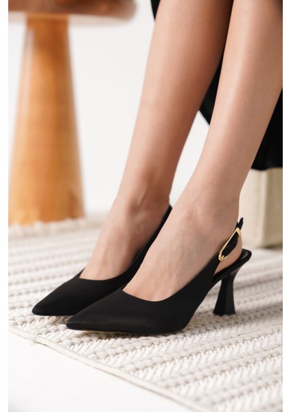 Ophelia Kadın Siyah Saten Topuklu Ayakkabı