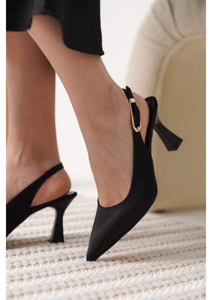 Ophelia Kadın Siyah Saten Topuklu Ayakkabı